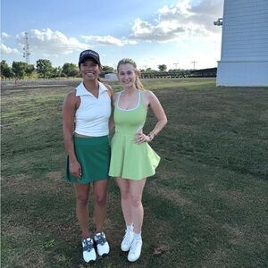 REVOLVE Lime Green Fit-and-Flare Dress with White Trim